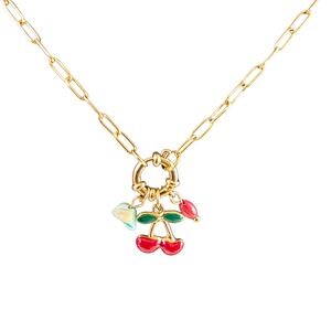 Gold Chain Necklace with Cherry Charm Pendant Fruit Jewelry Women 16"‎